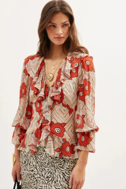 RIXO Ami Silk Blouse^ Tops