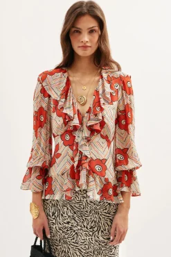 RIXO Ami Silk Blouse^ Tops