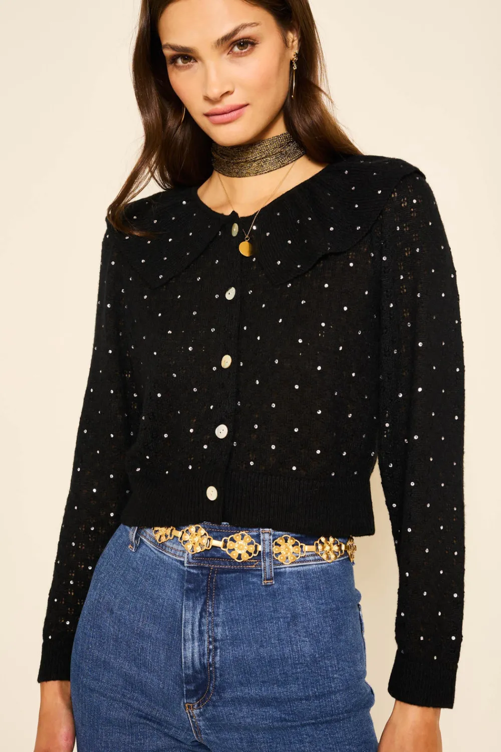 RIXO Jelena Embellished Knitted Cardigan^ Tops|Knitwear