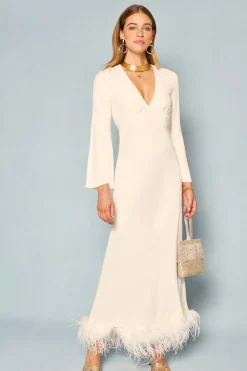 RIXO Mya Feathered Maxi Dress^ White Dresses|The White Edit