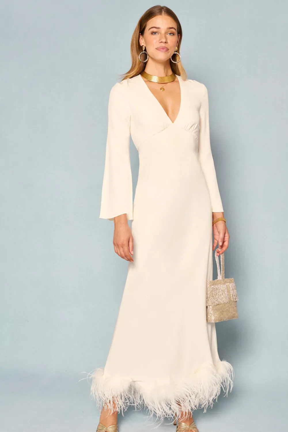 RIXO Mya Feathered Maxi Dress^ White Dresses|The White Edit