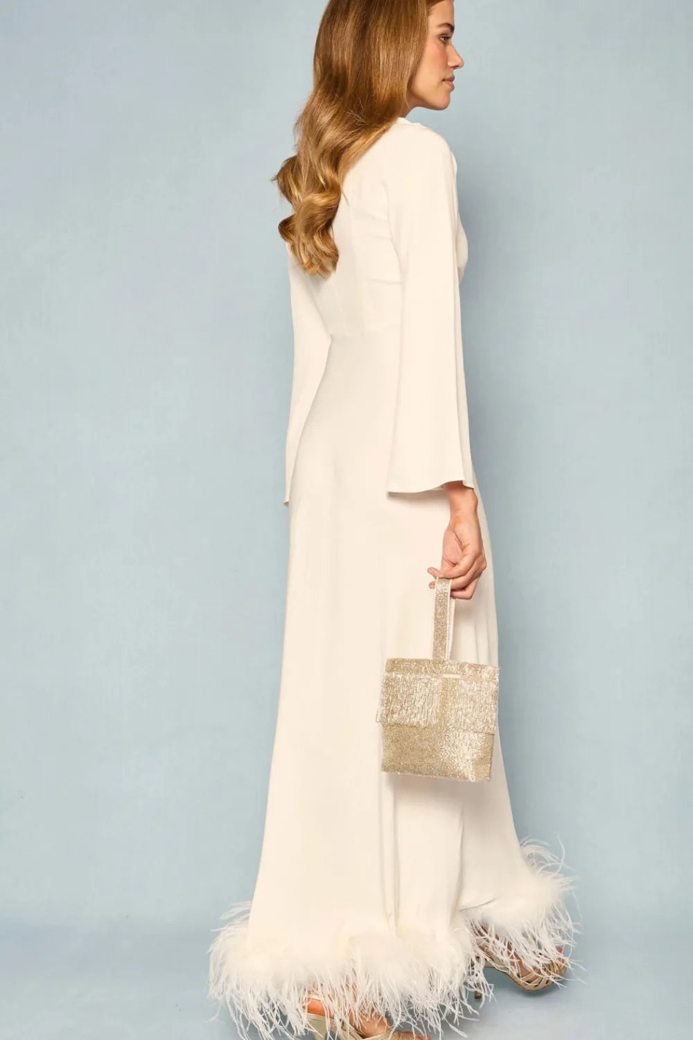 RIXO Mya Feathered Maxi Dress^ White Dresses|The White Edit