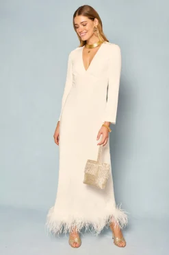 RIXO Mya Feathered Maxi Dress^ White Dresses|The White Edit