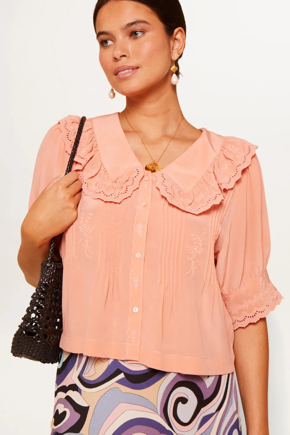 RIXO Quince Silk Blouse^ Tops