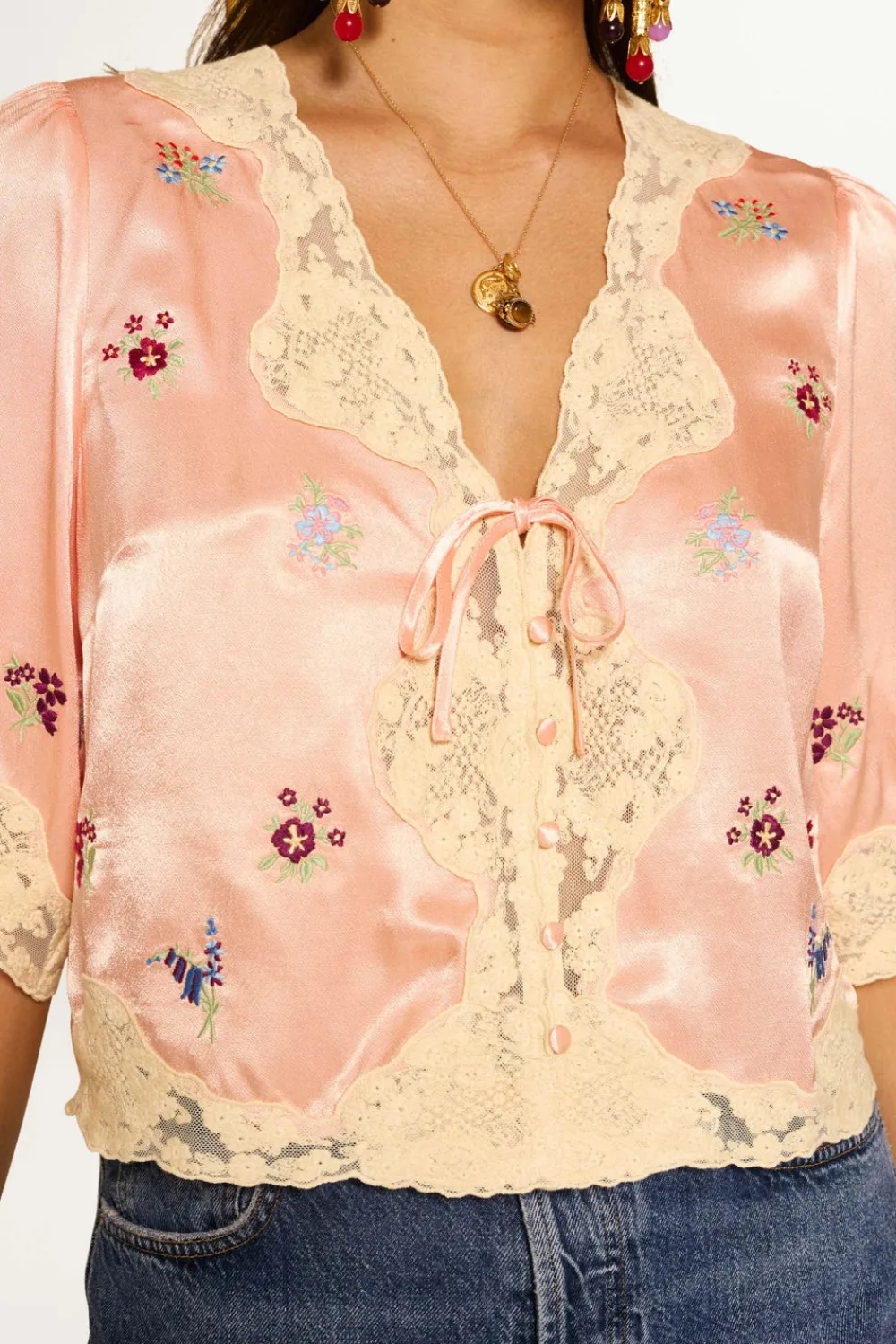 RIXO Ursula Embroidered Satin Top^ Tops