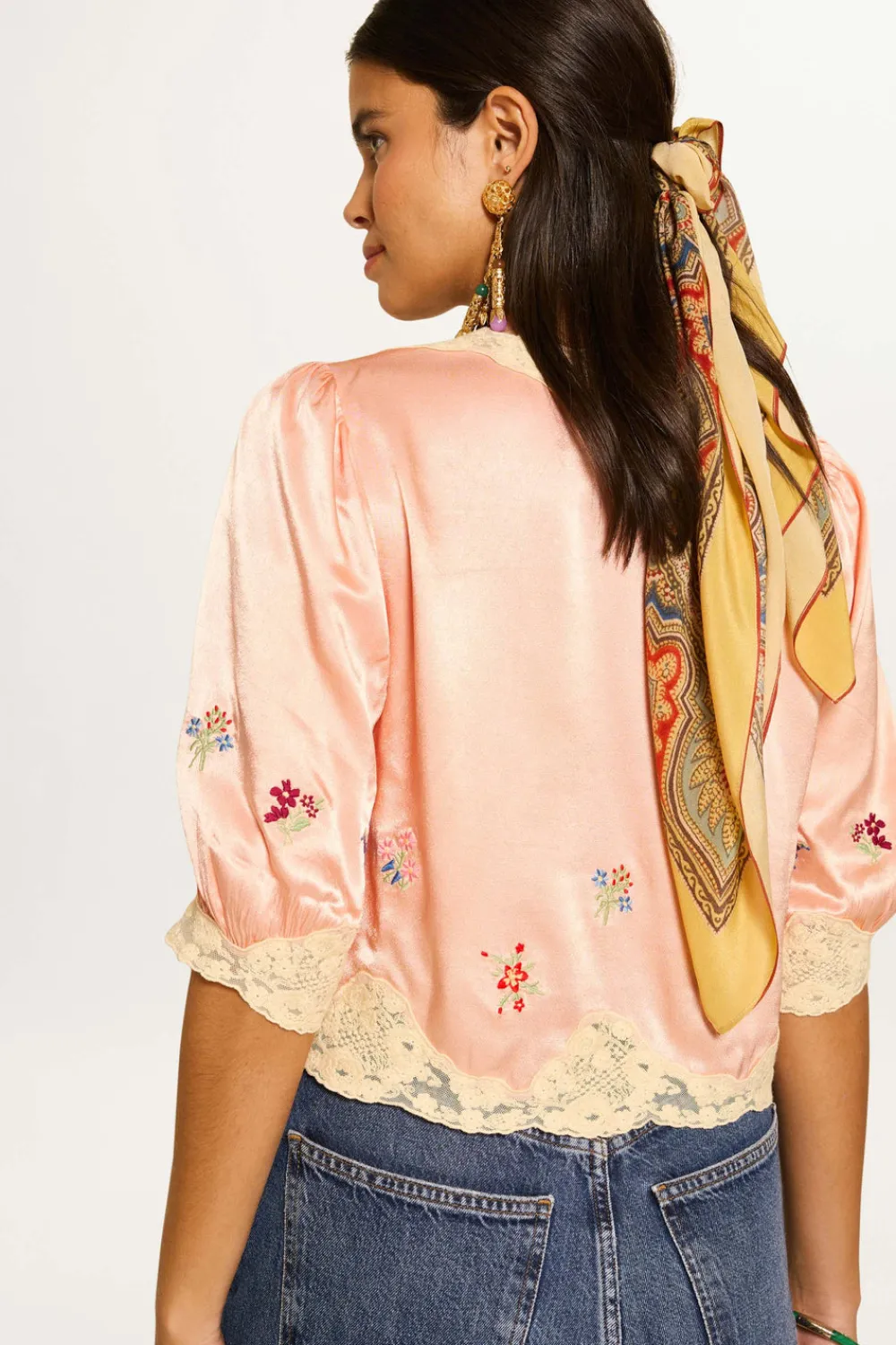 RIXO Ursula Embroidered Satin Top^ Tops